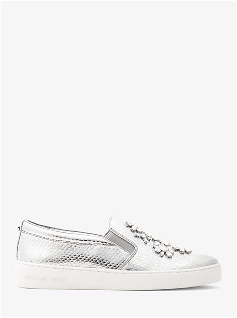 michael kors keaton embellished metallic leather slip-on sneaker|keaton logo slip on sneaker.